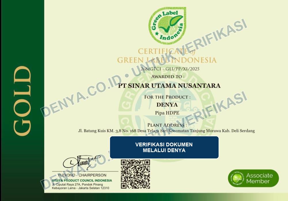 Preview sertifikat Green Label Indonesia Gold untuk pipa HDPE DENYA