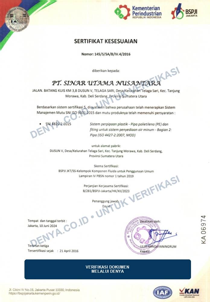 Preview sertifikat kesesuaian SNI 4829.2:2015 pipa HDPE DENYA