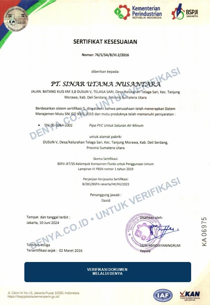 Preview sertifikat kesesuaian SNI 06-0084-2002 pipa PVC DENYA